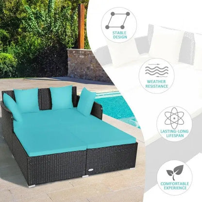 Outdoor Rattan Daybed with Cushions for Patio Garden Lounge Seating