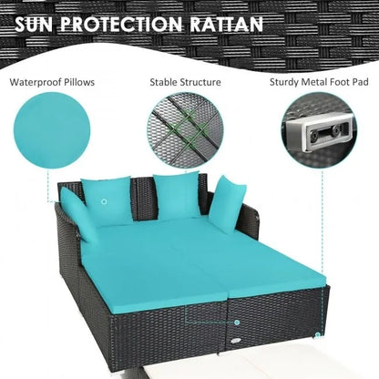 Outdoor Rattan Daybed with Cushions for Patio Garden Lounge Seating
