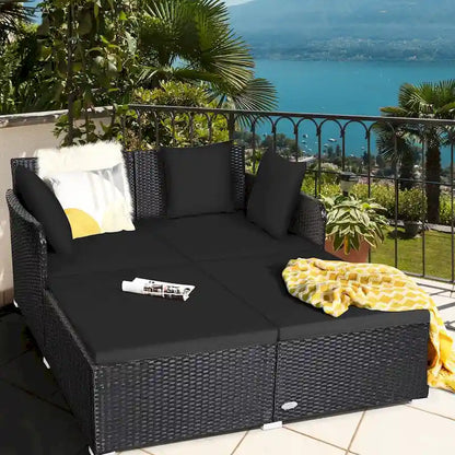 Outdoor Rattan Daybed with Cushions for Patio Garden Lounge Seating