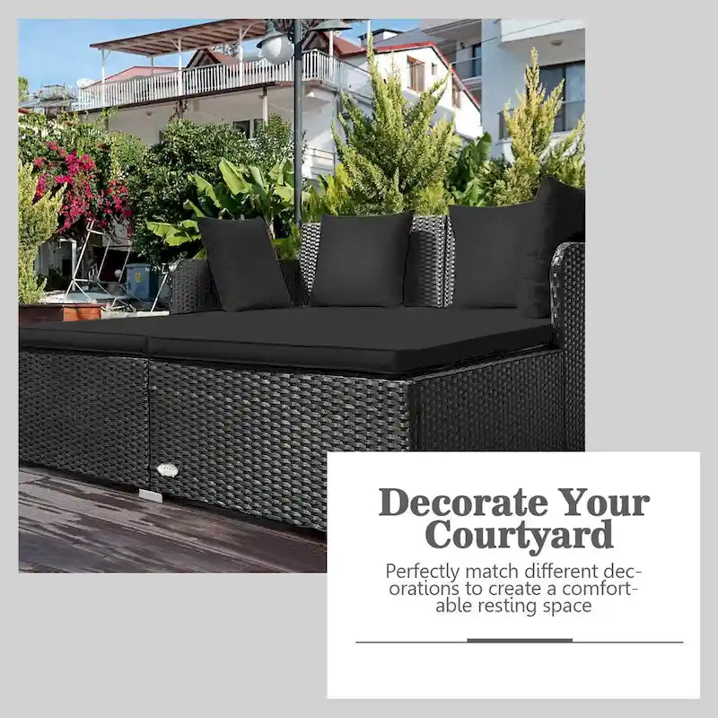 Outdoor Rattan Daybed with Cushions for Patio Garden Lounge Seating