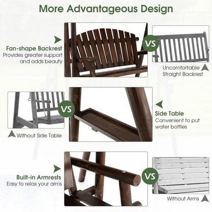 2-Person Outdoor Wooden Porch Swing with an Adjustable Canopy - 80  x 53.5  x 66  (L X W X H)