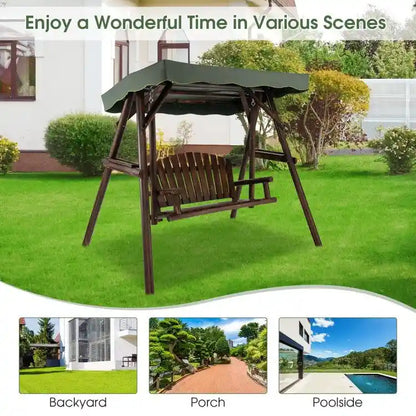 2-Person Outdoor Wooden Porch Swing with an Adjustable Canopy - 80  x 53.5  x 66  (L X W X H)