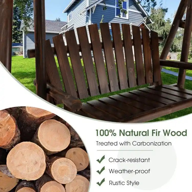 2-Person Outdoor Wooden Porch Swing with an Adjustable Canopy - 80  x 53.5  x 66  (L X W X H)