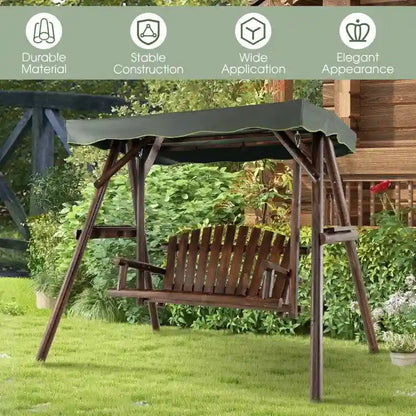 2-Person Outdoor Wooden Porch Swing with an Adjustable Canopy - 80  x 53.5  x 66  (L X W X H)