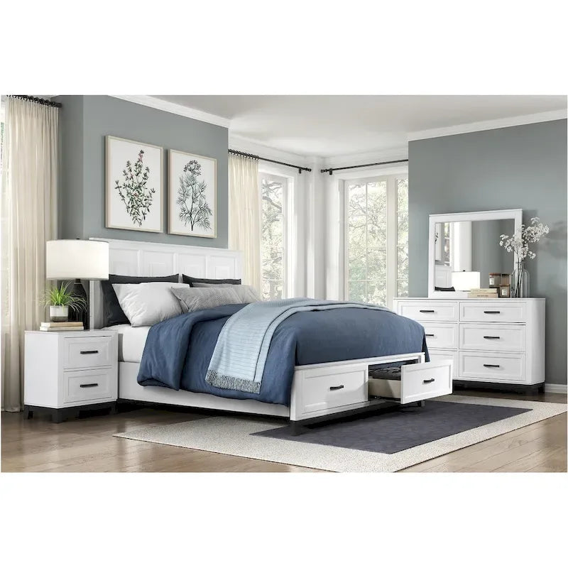 Saratoga 3 Piece White Modern Storage Platform Bedroom Set