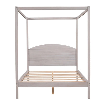 Pine Wood Canopy Platform Bed: Headboard, Sturdy Frame