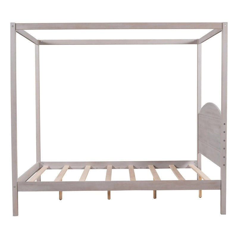 Pine Wood Canopy Platform Bed: Headboard, Sturdy Frame