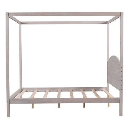 Pine Wood Canopy Platform Bed: Headboard, Sturdy Frame