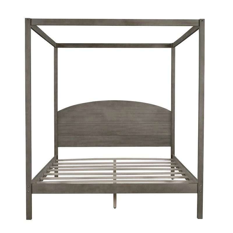 Pine Wood Canopy Platform Bed: Headboard, Sturdy Frame