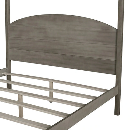 Pine Wood Canopy Platform Bed: Headboard, Sturdy Frame
