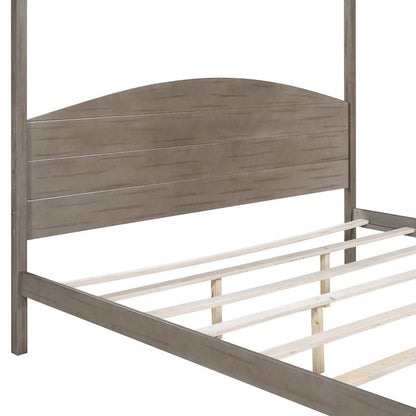 Pine Wood Canopy Platform Bed: Headboard, Sturdy Frame