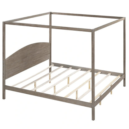 Pine Wood Canopy Platform Bed: Headboard, Sturdy Frame
