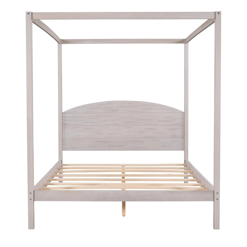 Pine Wood Canopy Platform Bed: Headboard, Sturdy Frame