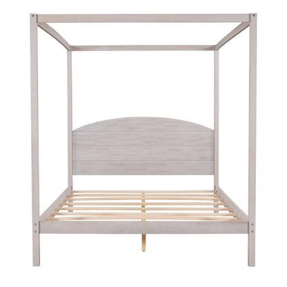 Pine Wood Canopy Platform Bed: Headboard, Sturdy Frame