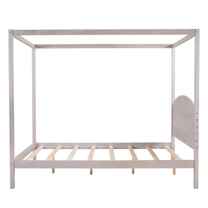 Pine Wood Canopy Platform Bed: Headboard, Sturdy Frame