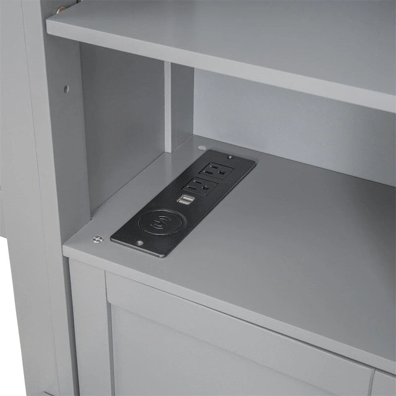 Queen Size Wooden Bed with All-in-One Cabinet, Shelf and Sockets