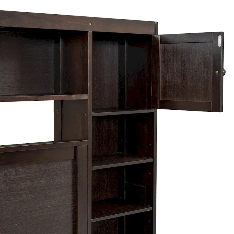 Queen Size Wooden Bed with All-in-One Cabinet, Shelf and Sockets