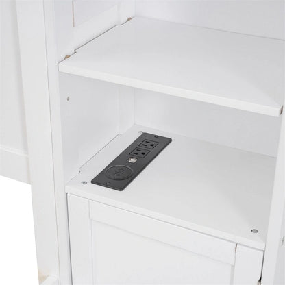 Queen Size Wooden Bed with All-in-One Cabinet, Shelf and Sockets