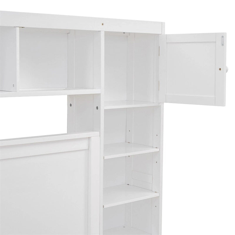 Queen Size Wooden Bed with All-in-One Cabinet, Shelf and Sockets