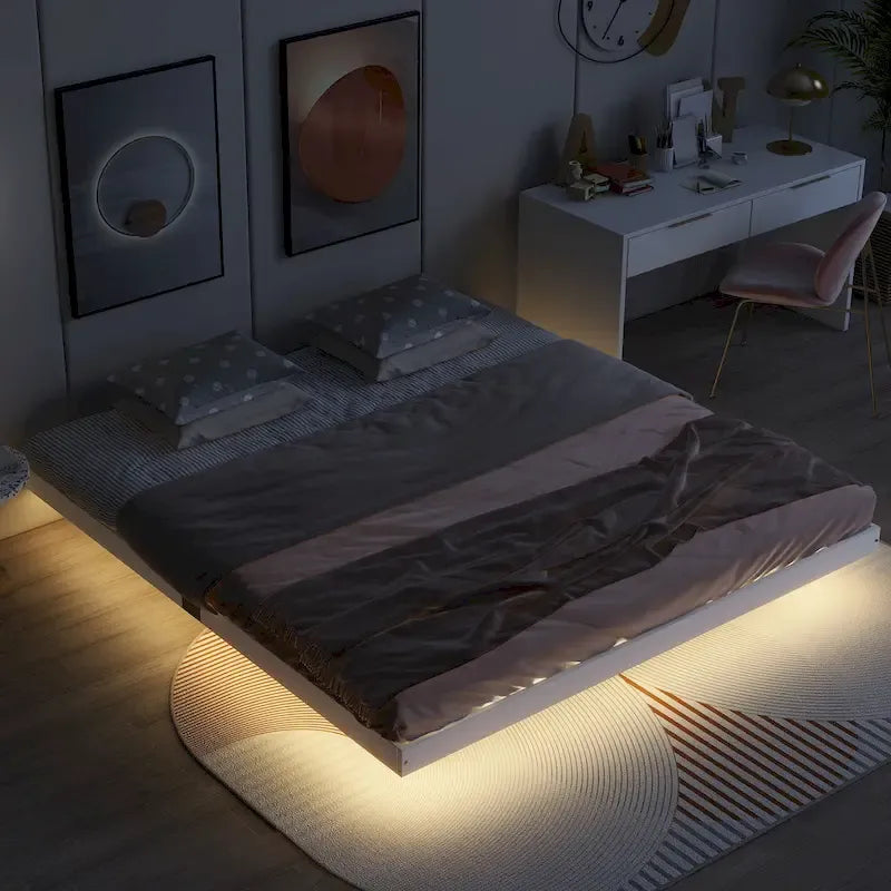 King Size Floating Bed with LED Lights