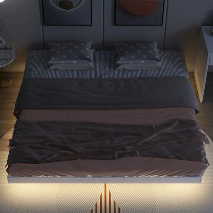 King Size Floating Bed with LED Lights