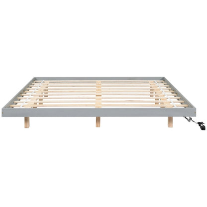 King Size Floating Bed with LED Lights