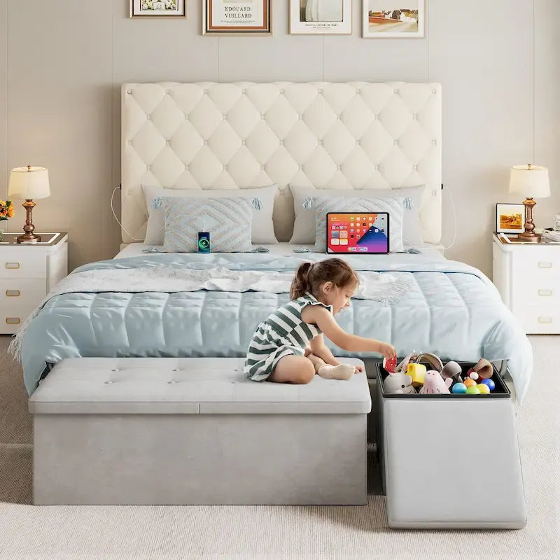 Moasis Upholstered High Headboard Bed Frame