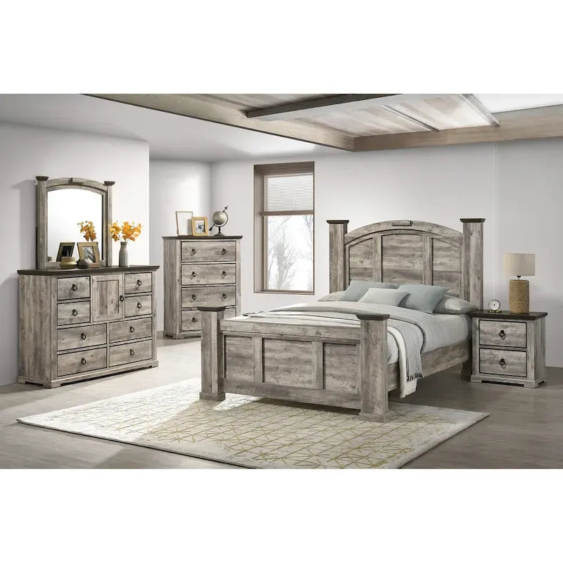 Aimon 3 Piece Gray Rustic Panel Bedroom Set