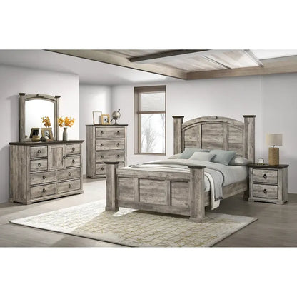 Aimon 3 Piece Gray Rustic Panel Bedroom Set