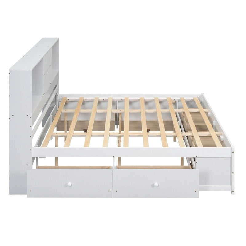 Queen Size Platform Bed with Storage Headboard and 8 Drawers