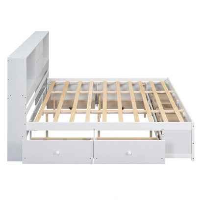 Queen Size Platform Bed with Storage Headboard and 8 Drawers