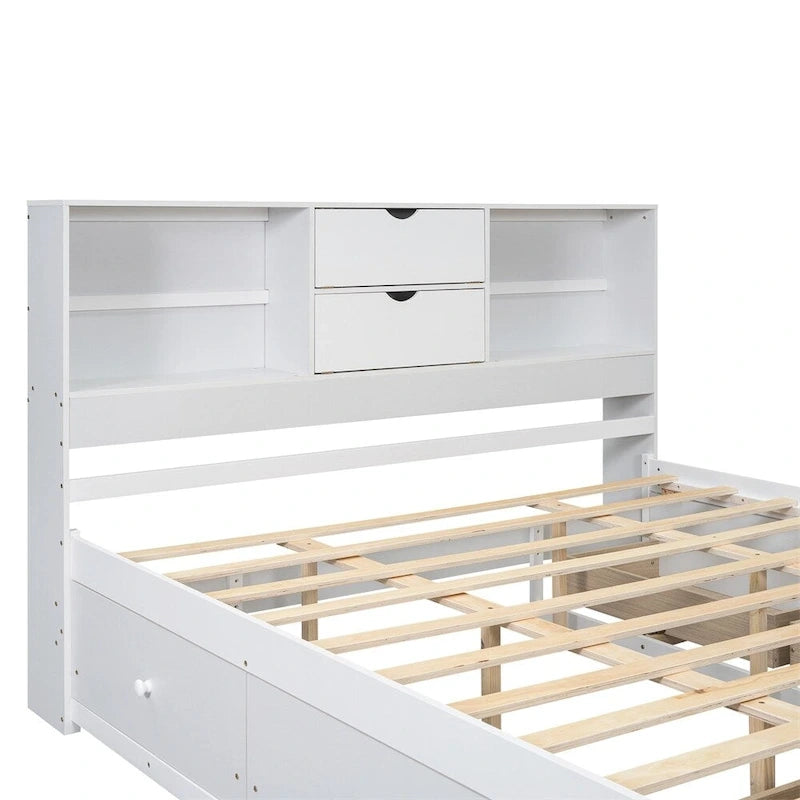 Queen Size Platform Bed with Storage Headboard and 8 Drawers