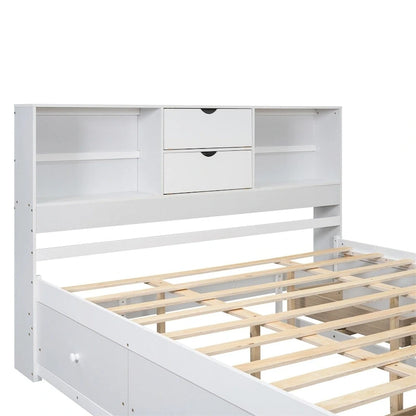 Queen Size Platform Bed with Storage Headboard and 8 Drawers