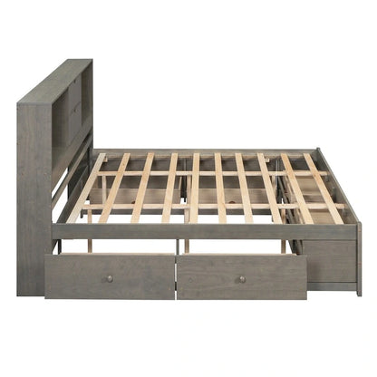 Queen Size Platform Bed with Storage Headboard and 8 Drawers