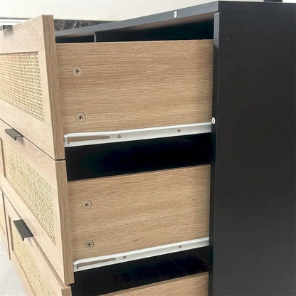 59  Rattan Storage Cabinet with 6 Drawers and Wood Legs
