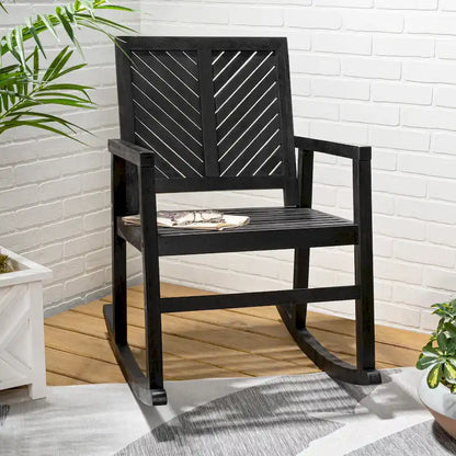 Carey Modern Chevron-Back 300-Lbs Support Acacia Wood Patio Outdoor Rocking Chair, by JONATHAN Y - 22.4