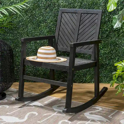 Carey Modern Chevron-Back 300-Lbs Support Acacia Wood Patio Outdoor Rocking Chair, by JONATHAN Y - 22.4