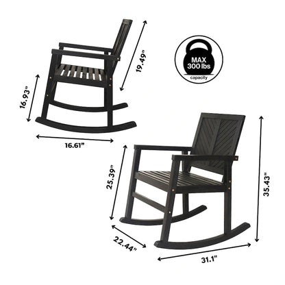 Carey Modern Chevron-Back 300-Lbs Support Acacia Wood Patio Outdoor Rocking Chair, by JONATHAN Y - 22.4