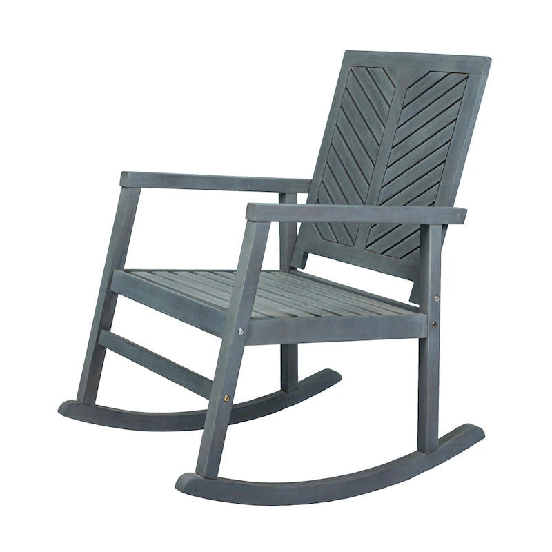 Carey Modern Chevron-Back 300-Lbs Support Acacia Wood Patio Outdoor Rocking Chair, by JONATHAN Y - 22.4