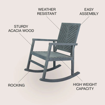 Carey Modern Chevron-Back 300-Lbs Support Acacia Wood Patio Outdoor Rocking Chair, by JONATHAN Y - 22.4