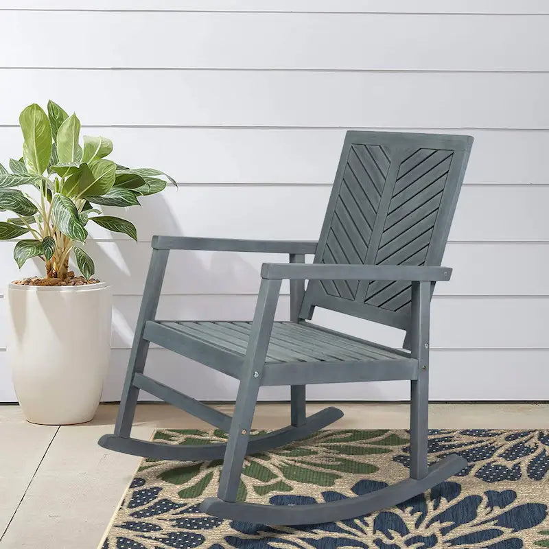 Carey Modern Chevron-Back 300-Lbs Support Acacia Wood Patio Outdoor Rocking Chair, by JONATHAN Y - 22.4