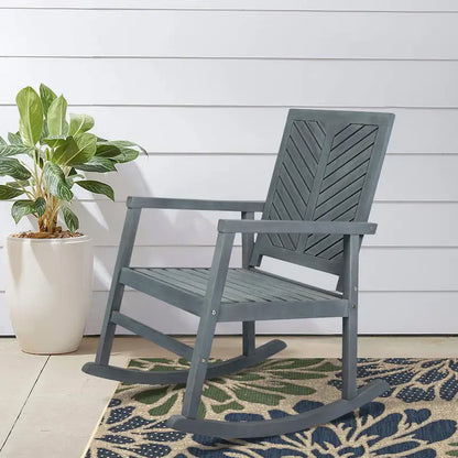 Carey Modern Chevron-Back 300-Lbs Support Acacia Wood Patio Outdoor Rocking Chair, by JONATHAN Y - 22.4