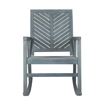 Carey Modern Chevron-Back 300-Lbs Support Acacia Wood Patio Outdoor Rocking Chair, by JONATHAN Y - 22.4