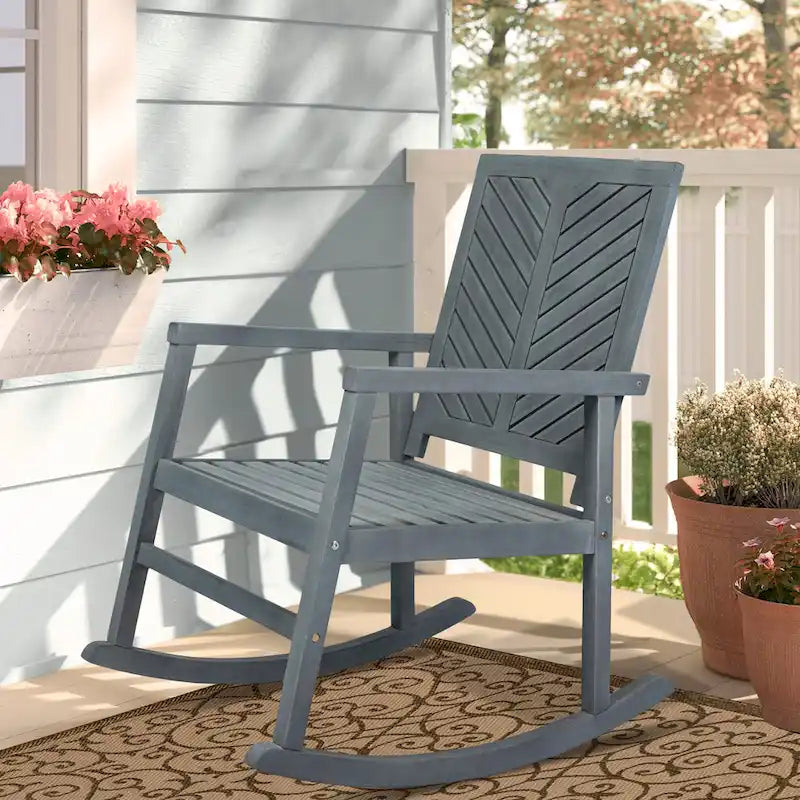 Carey Modern Chevron-Back 300-Lbs Support Acacia Wood Patio Outdoor Rocking Chair, by JONATHAN Y - 22.4