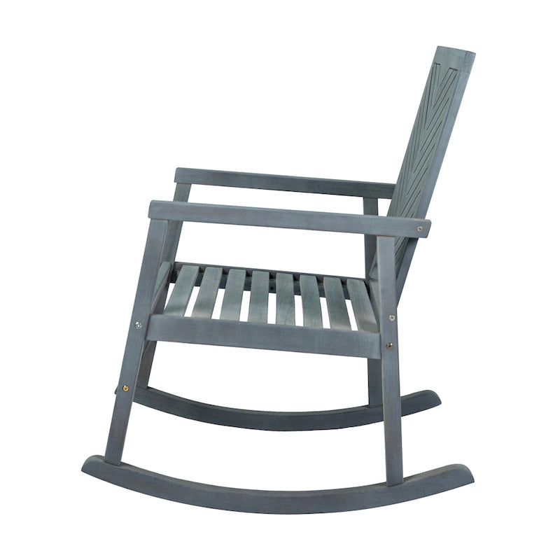 Carey Modern Chevron-Back 300-Lbs Support Acacia Wood Patio Outdoor Rocking Chair, by JONATHAN Y - 22.4