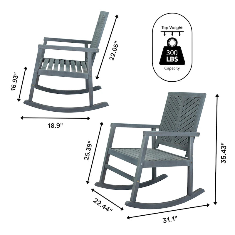 Carey Modern Chevron-Back 300-Lbs Support Acacia Wood Patio Outdoor Rocking Chair, by JONATHAN Y - 22.4