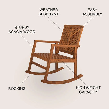 Carey Modern Chevron-Back 300-Lbs Support Acacia Wood Patio Outdoor Rocking Chair, by JONATHAN Y - 22.4