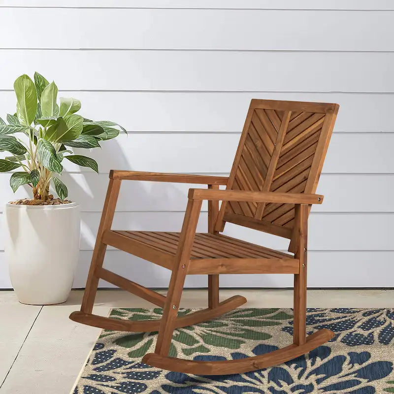 Carey Modern Chevron-Back 300-Lbs Support Acacia Wood Patio Outdoor Rocking Chair, by JONATHAN Y - 22.4