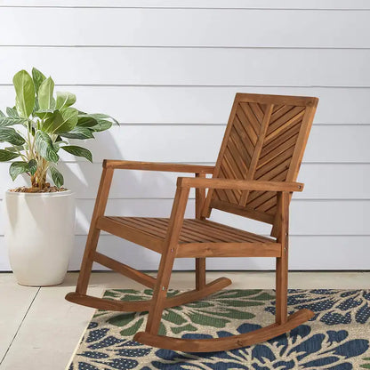Carey Modern Chevron-Back 300-Lbs Support Acacia Wood Patio Outdoor Rocking Chair, by JONATHAN Y - 22.4