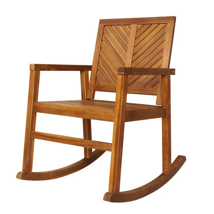 Carey Modern Chevron-Back 300-Lbs Support Acacia Wood Patio Outdoor Rocking Chair, by JONATHAN Y - 22.4
